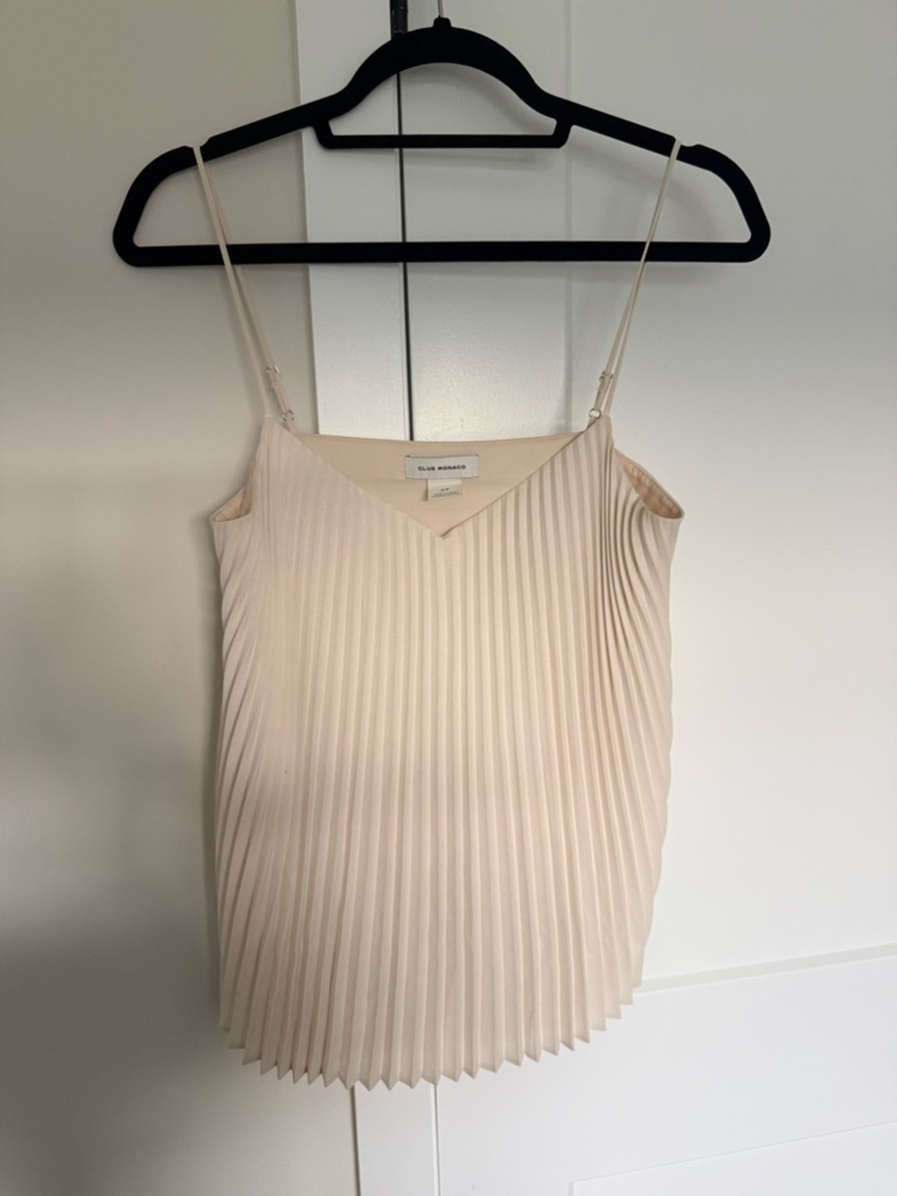 Club Monaco Pleated V-Neck Spaghetti Strap Camisole - Cream